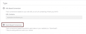 Outbrain Event-Based Conversion type selection