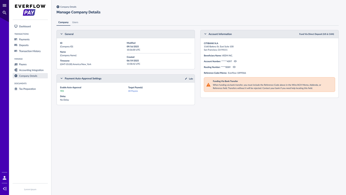 Active Payment Auto-Approval Settings card