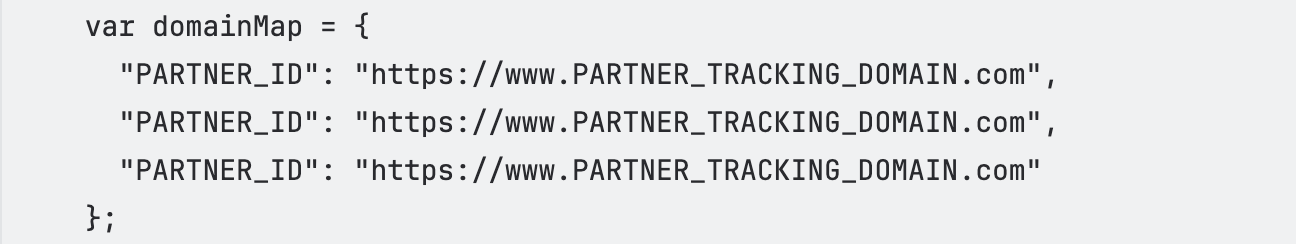 The domainMap variable listing each Partner ID next to that Partner network's Tracking Domain