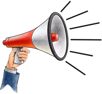 An illustration of a hand holding up a horn