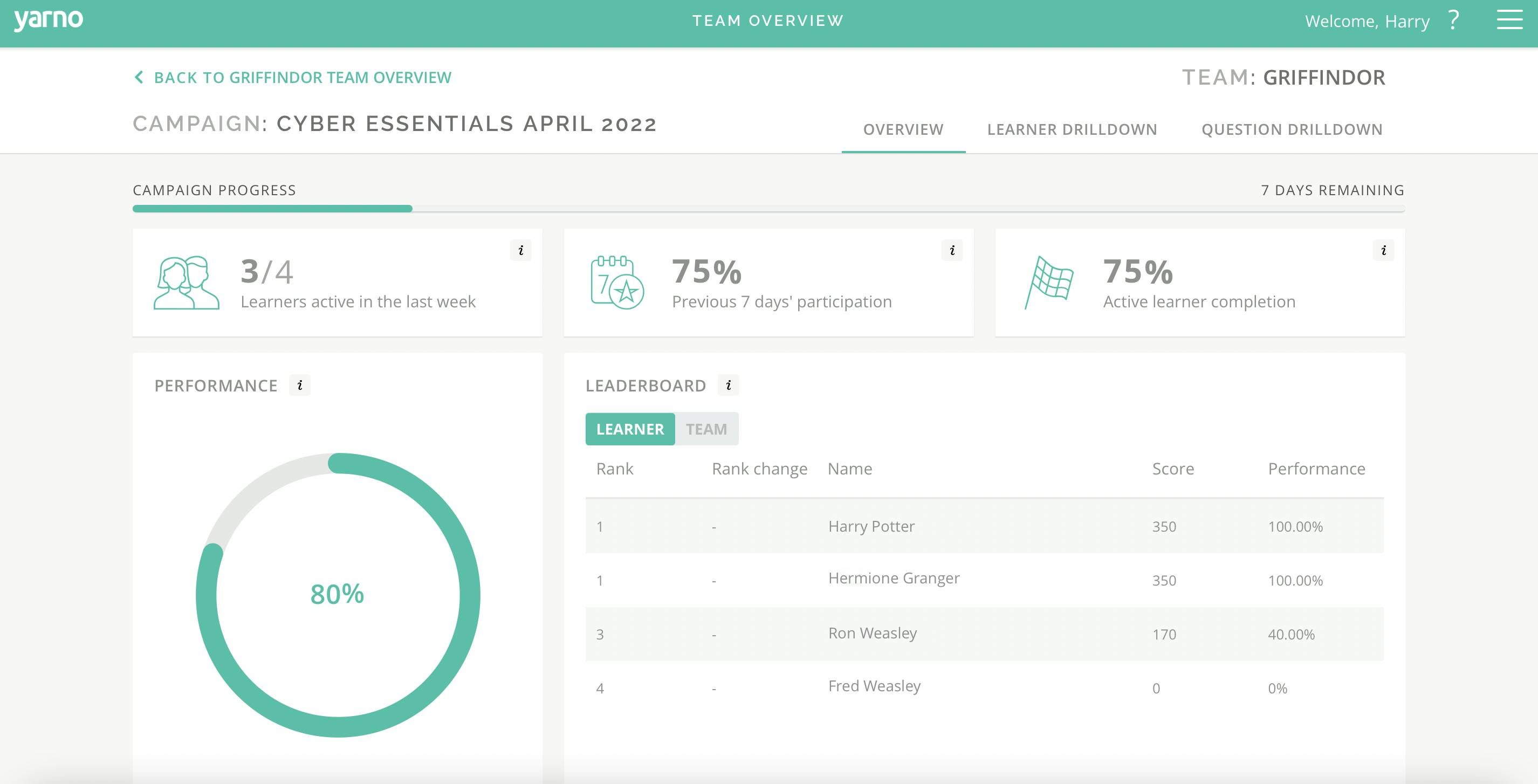 Team Campaign overview dashboard