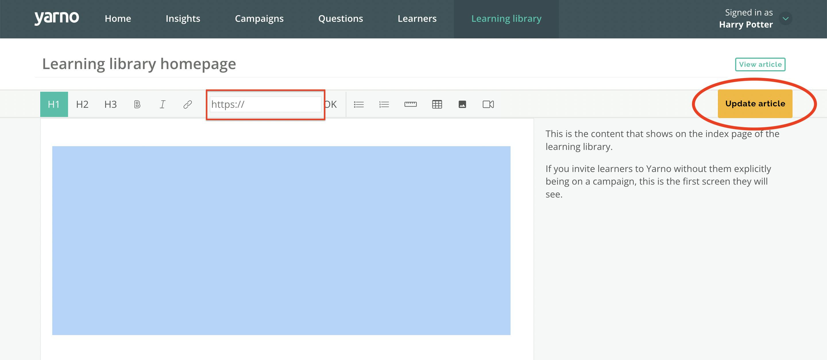 Screenshot of Learning Library edit window