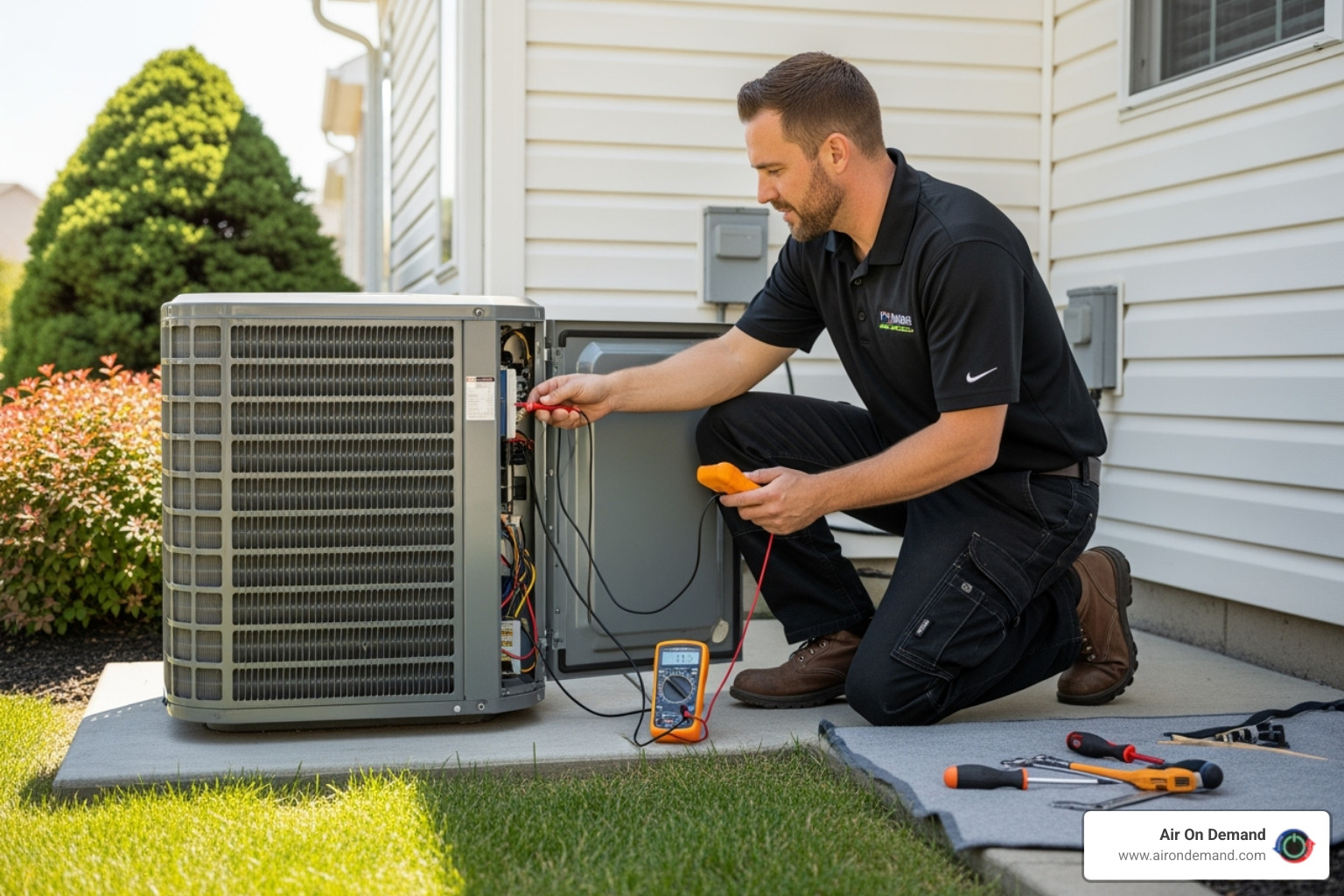 a technician diagnosing an AC unit - emergency ac repair miami