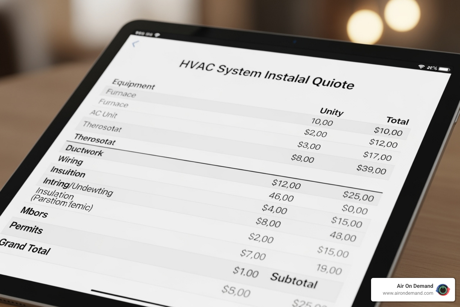itemized HVAC installation quote - HVAC system installation itemized HVAC installation quote - HVAC system installation