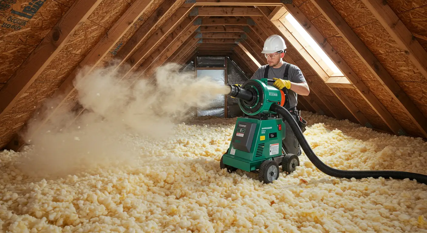 A man operates a cutting tool, preparing insulation for installation in a framed wall