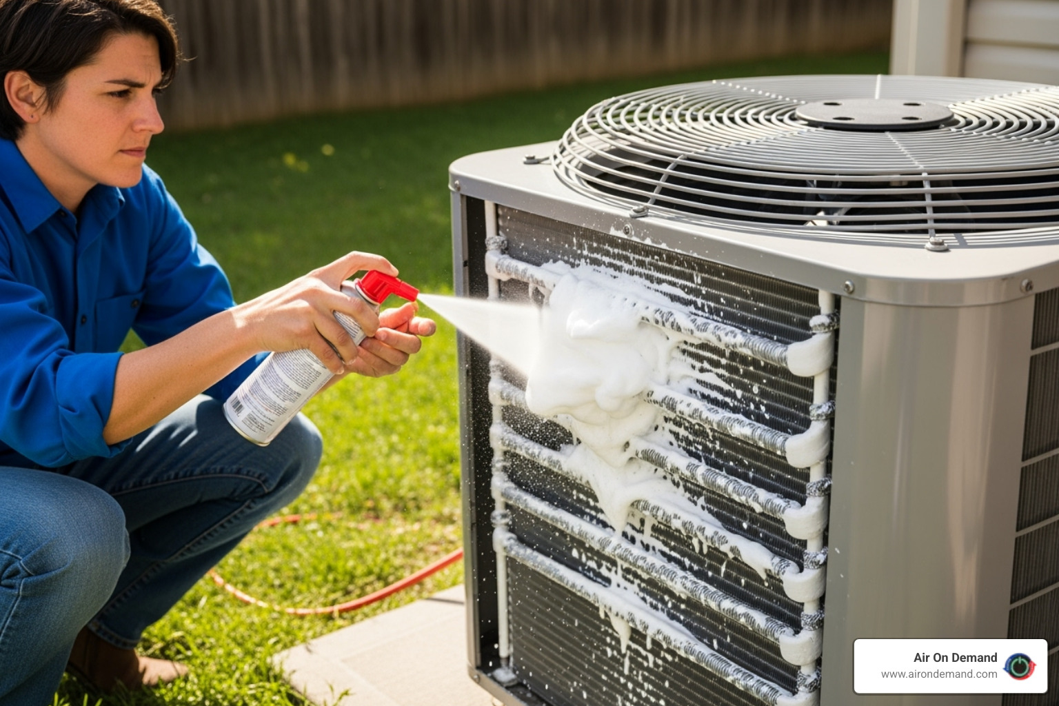 applying foaming coil cleaner - Condenser coil cleaning