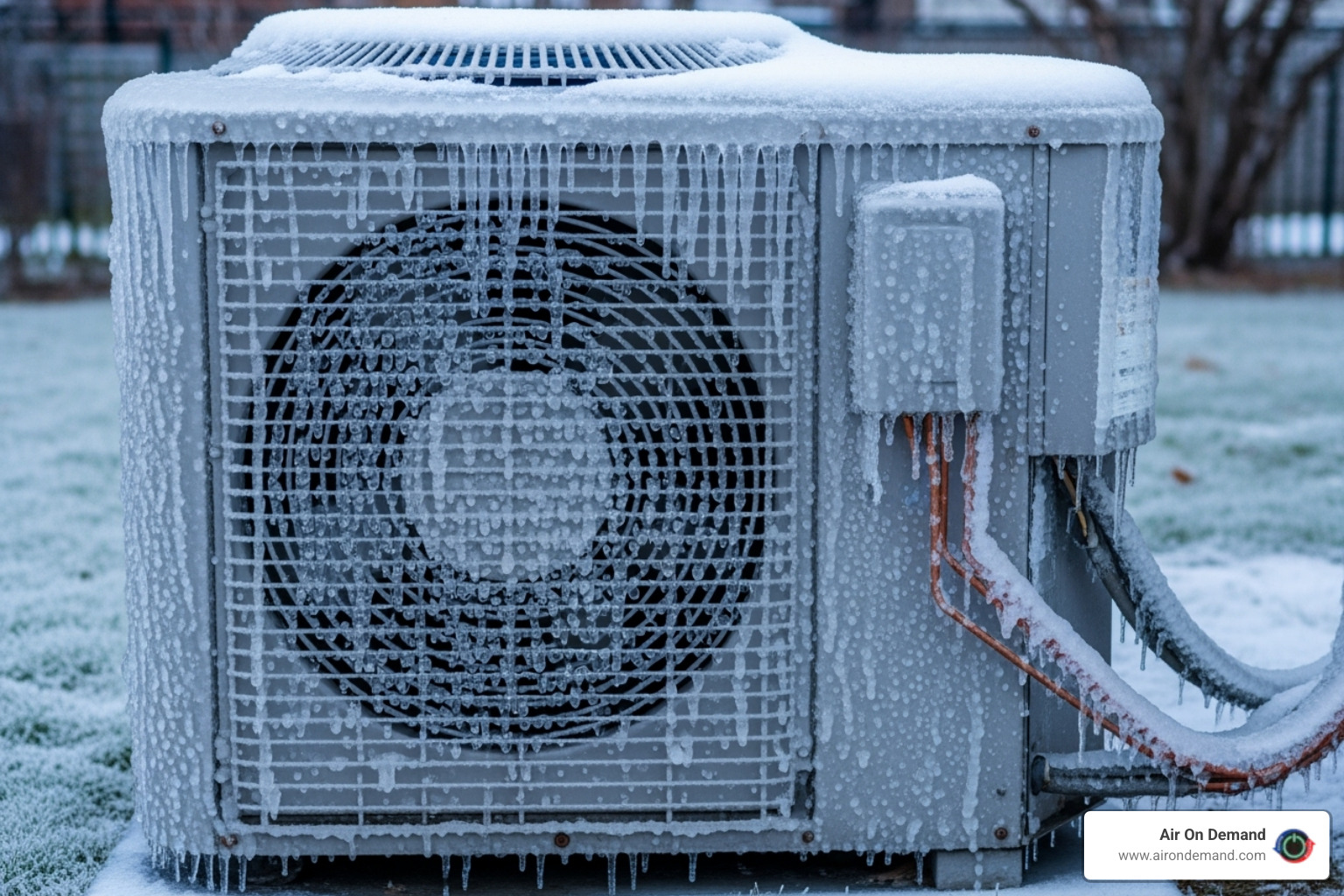 An outdoor AC unit covered in ice - Air conditioner service