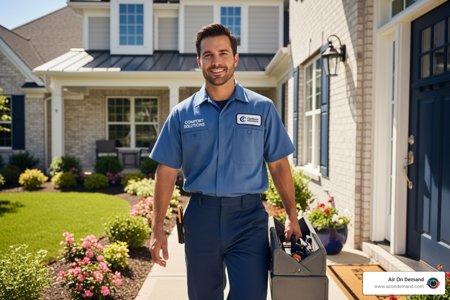 professional, uniformed technician arriving at a home - ac repair near me professional, uniformed technician arriving at a home - ac repair near me