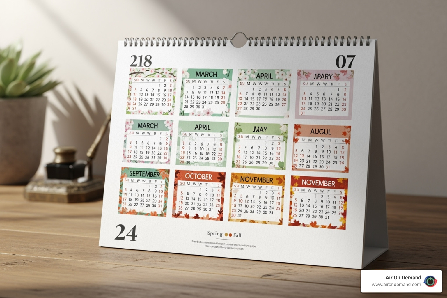 calendar with spring and fall seasons highlighted - HVAC tune up service calendar with spring and fall seasons highlighted - HVAC tune up service