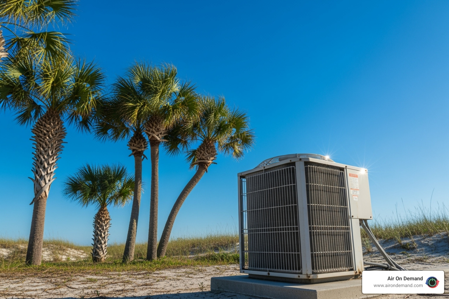 outdoor ac unit near coastal palm trees - hvac repair in miami