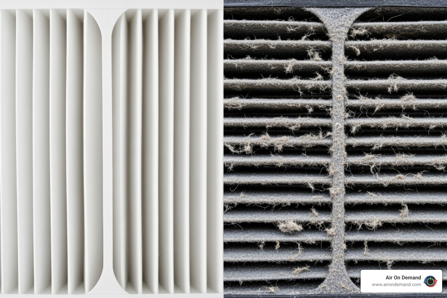split-view showing a clean AC filter vs. a dirty one - ac maintenance coconut grove, fl split-view showing a clean AC filter vs. a dirty one - ac maintenance coconut grove, fl