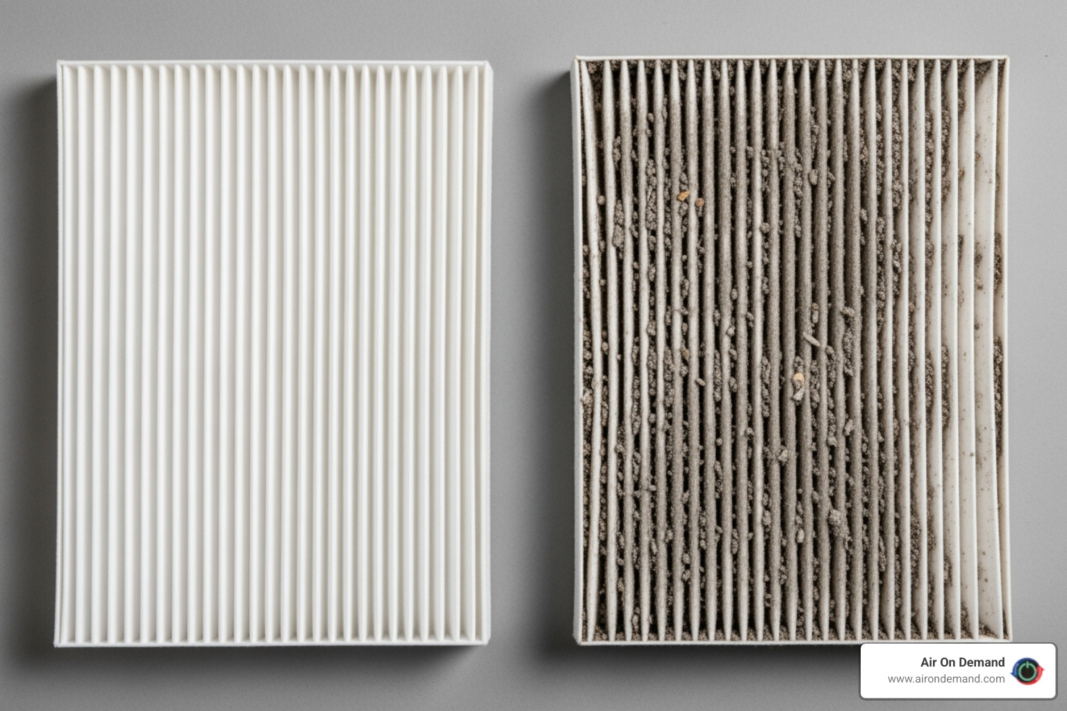 clean air filter next to a dirty one - heating installation coconut grove, fl