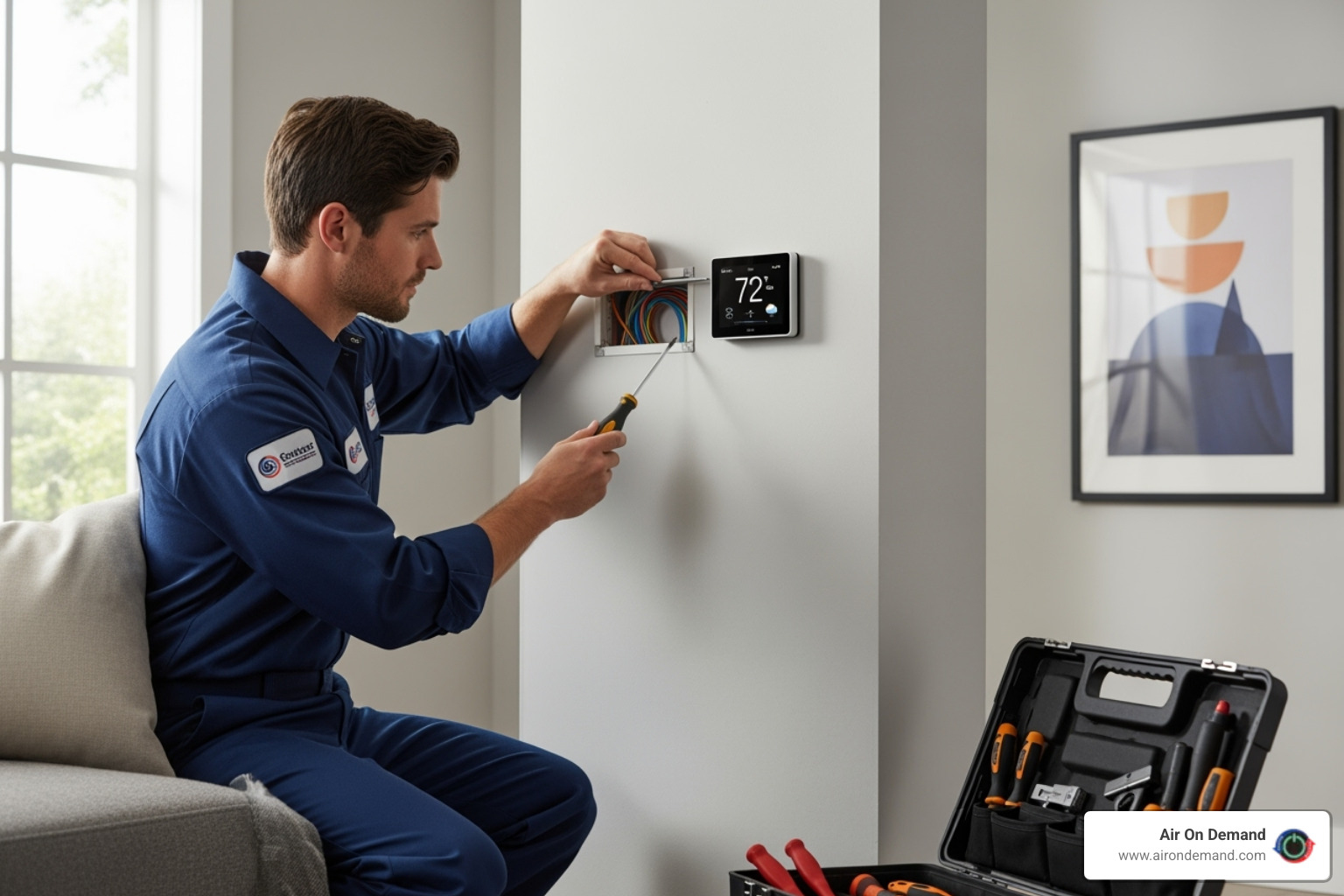 professional technician installing smart thermostat - smart thermostat installation cutler bay, fl professional technician installing smart thermostat - smart thermostat installation cutler bay, fl