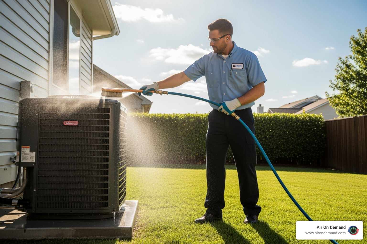 technician cleaning outdoor HVAC unit - heating repair cutler bay, fl technician cleaning outdoor HVAC unit - heating repair cutler bay, fl