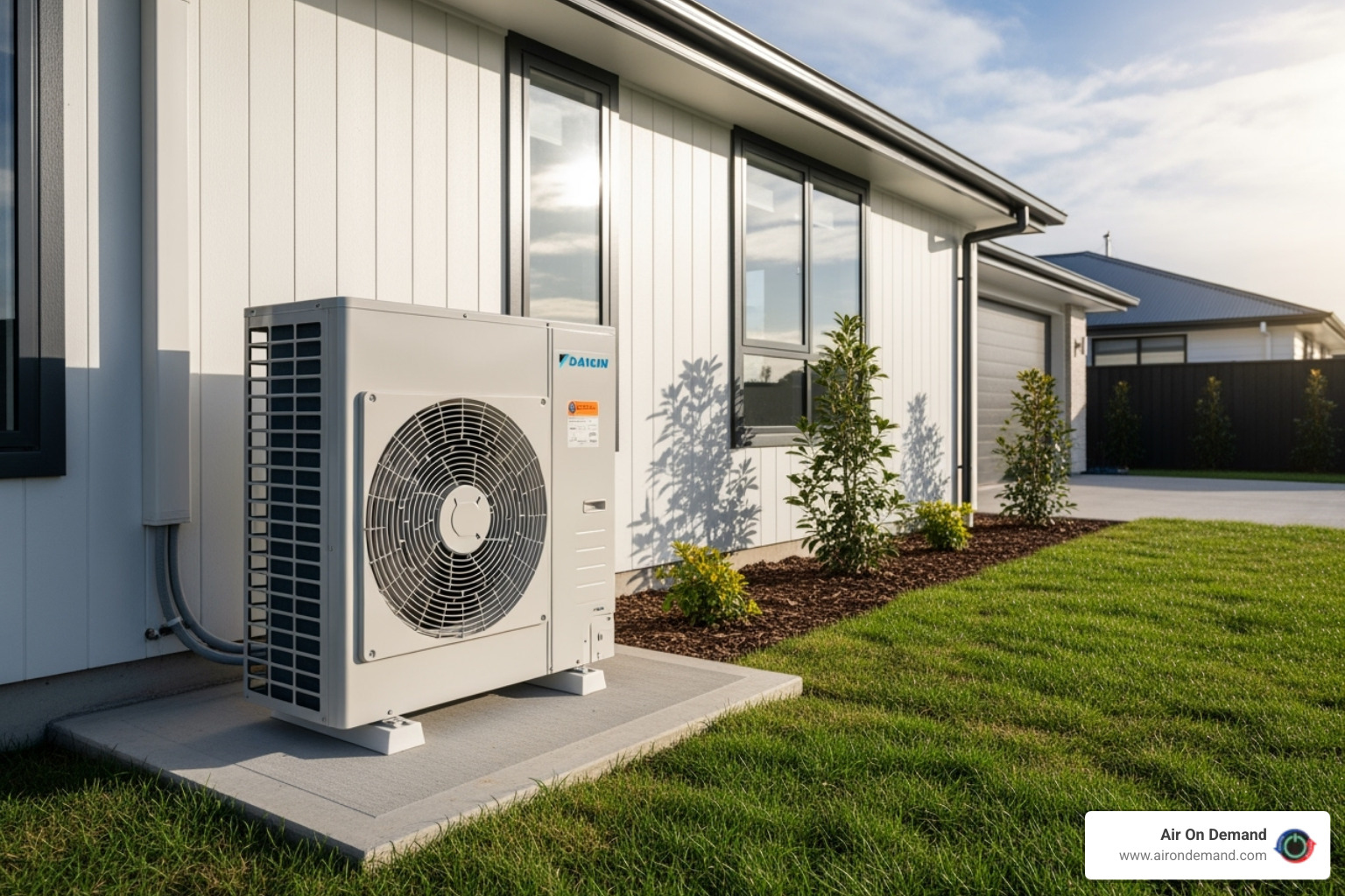 a high-efficiency Daikin outdoor unit next to a new home - hvac installation new construction homestead, fl