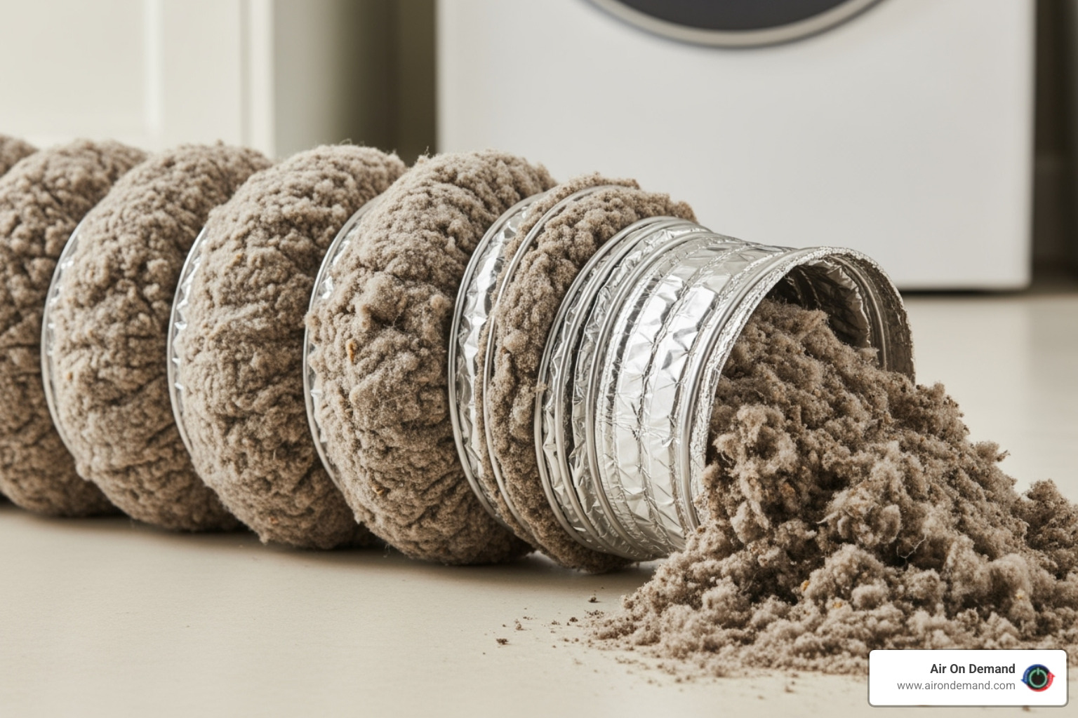 A dryer vent completely clogged with flammable lint, highlighting the fire hazard - duct cleaning kendall, fl