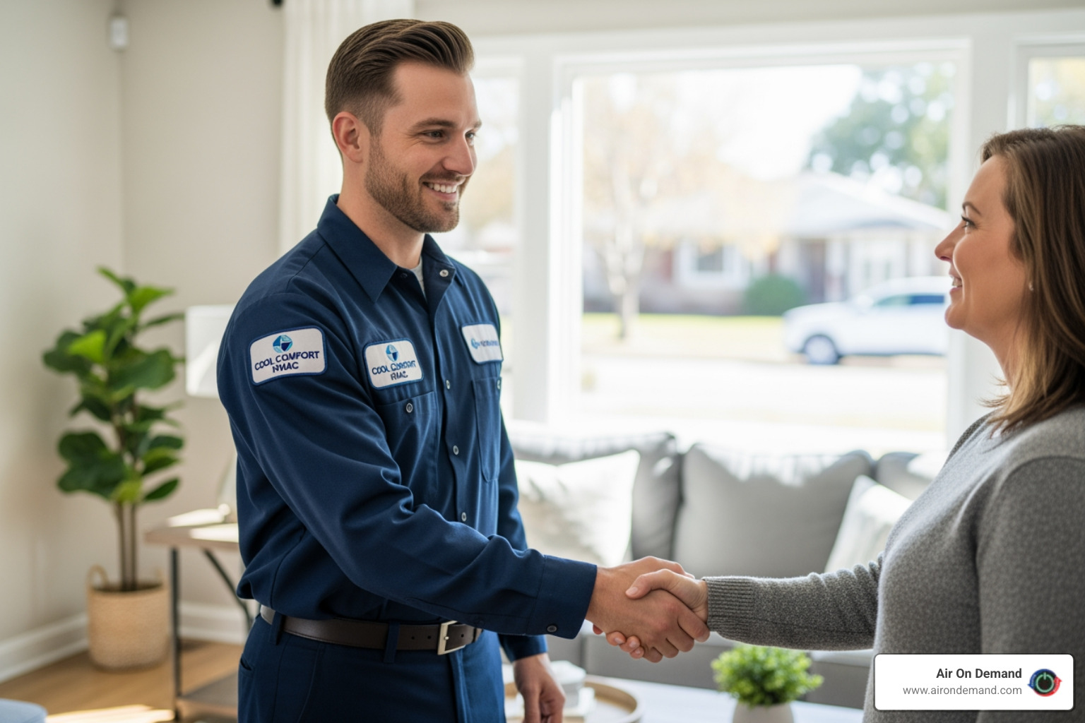 friendly professional technician shaking hands with a homeowner - duct cleaning palmetto bay, fl