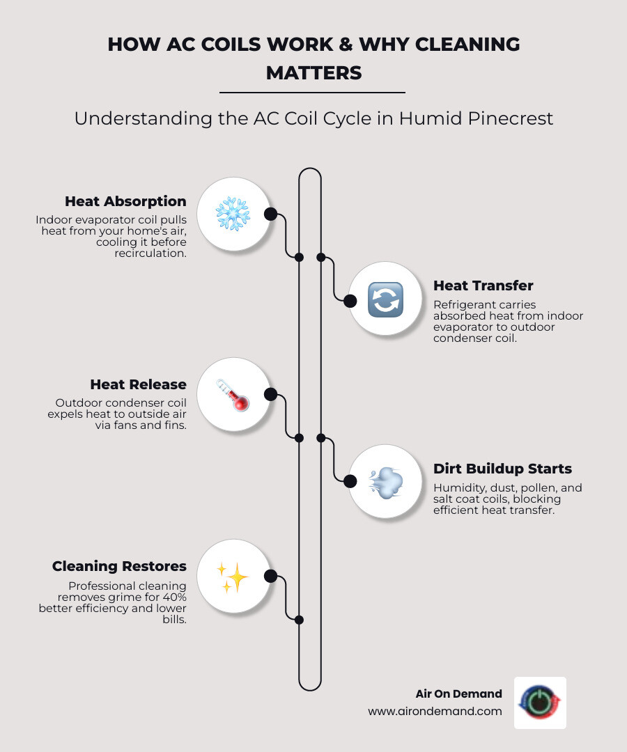 Infographic showing how AC coils work, signs they need cleaning, and benefits of professional coil cleaning - ac coil Infographic showing how AC coils work, signs they need cleaning, and benefits of professional coil cleaning - ac coil