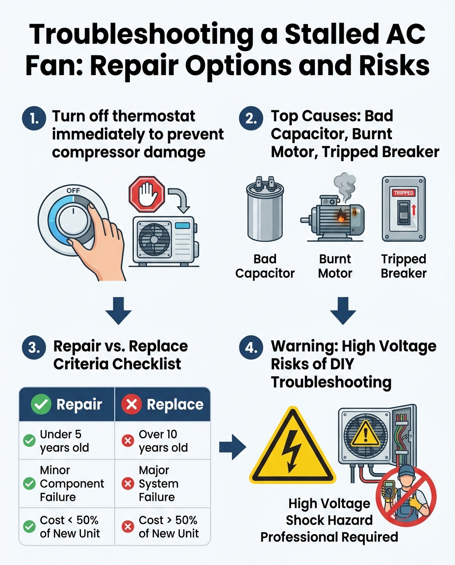 Troubleshooting a Stalled AC Fan: Repair Options and Risks
