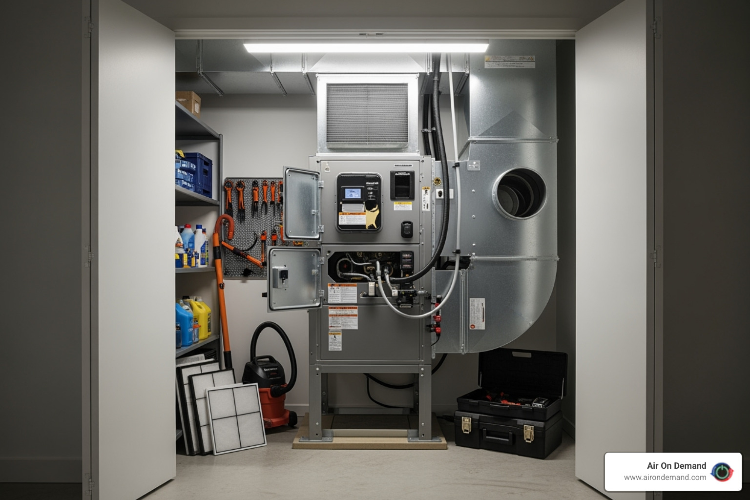 a clearly accessible indoor air handler unit in a closet - emergency ac repair miami