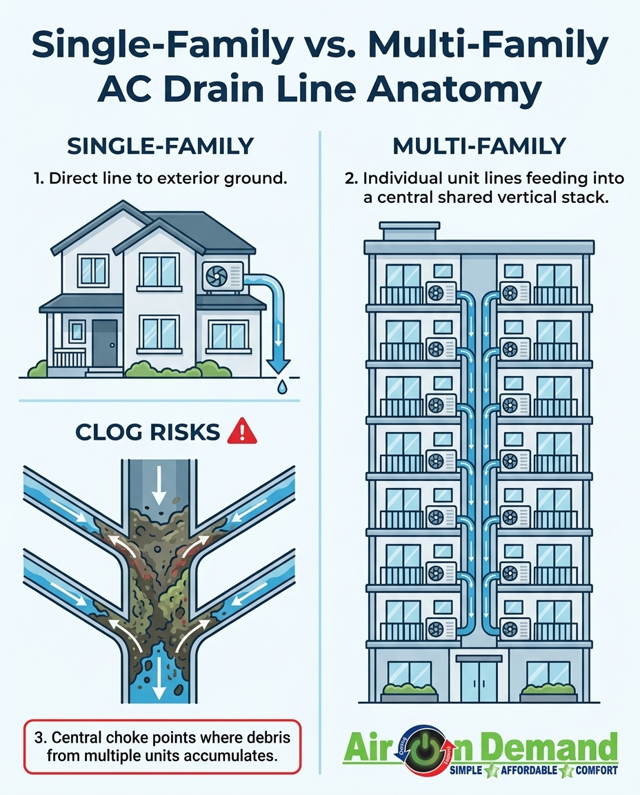 Single-Family vs. Multi-Family AC Drain Line Anatomy
