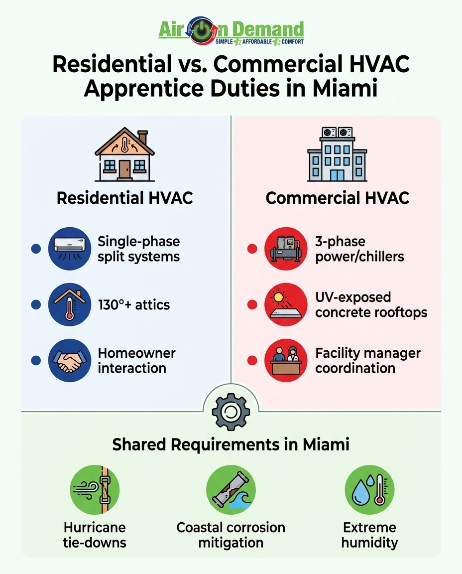 Residential vs. Commercial HVAC Apprentice Duties in Miami