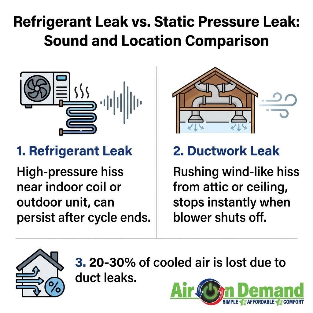 Refrigerant Leak vs. Static Pressure Leak: Sound and Location Comparison