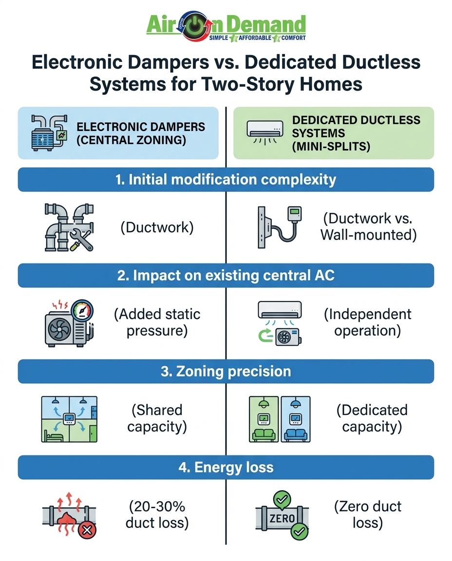 Electronic Dampers vs. Dedicated Ductless Systems for Two-Story Homes