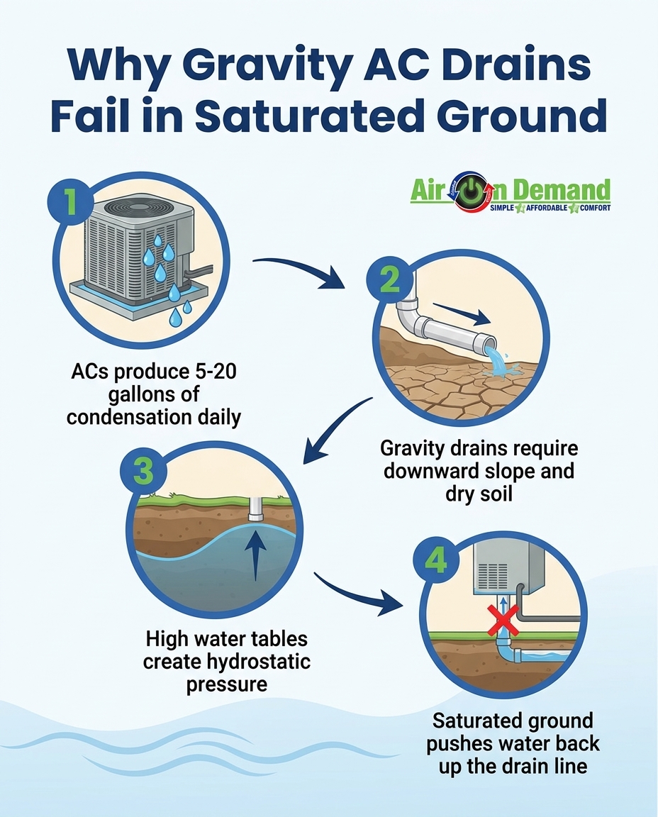 Why Gravity AC Drains Fail in Saturated Ground