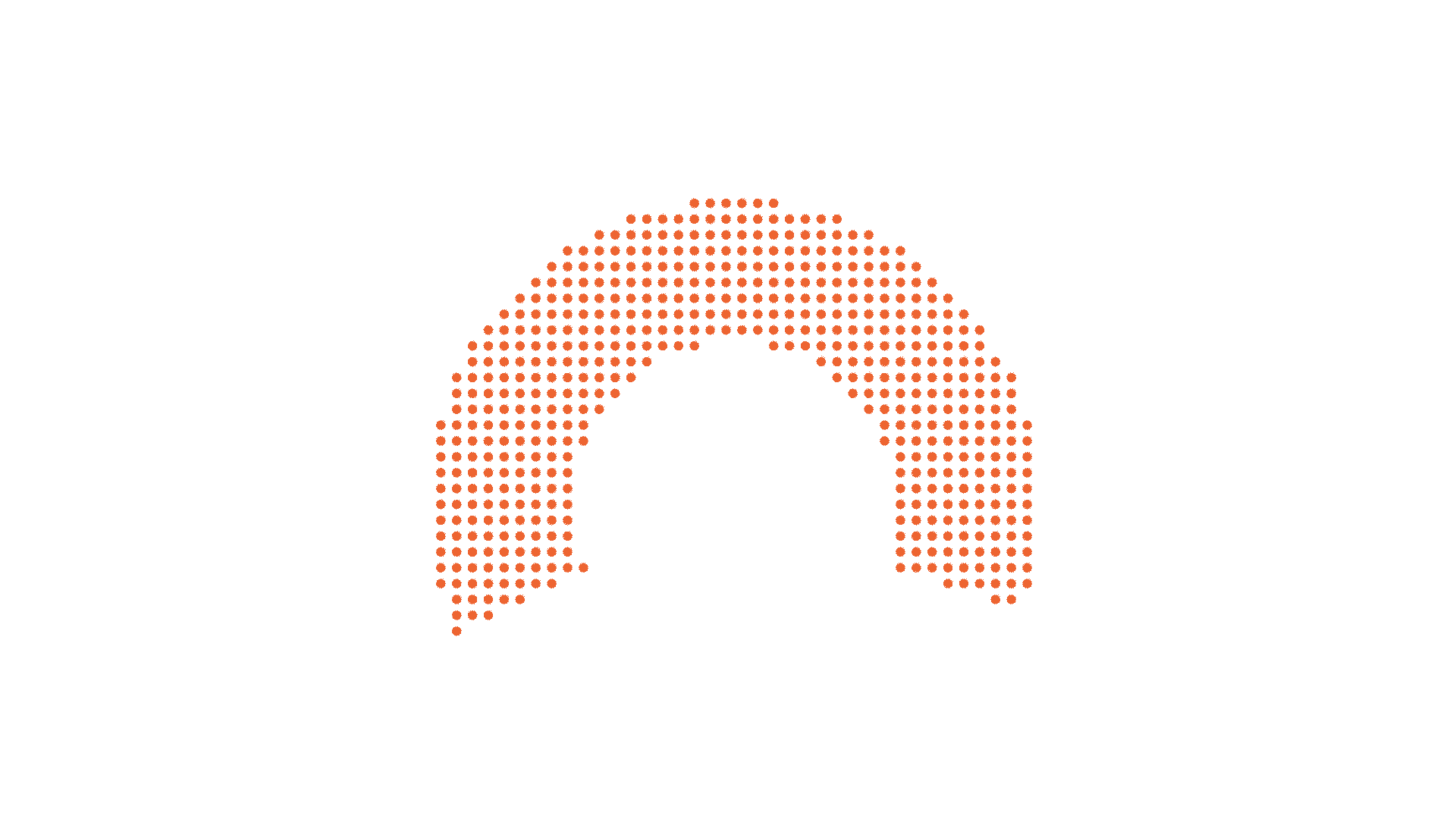 Illustration d'un demi-cercle composé de points orange sur fond noir.