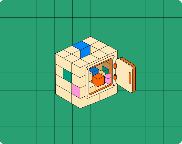 A cube of data opened like a safe to reach the blocks inside