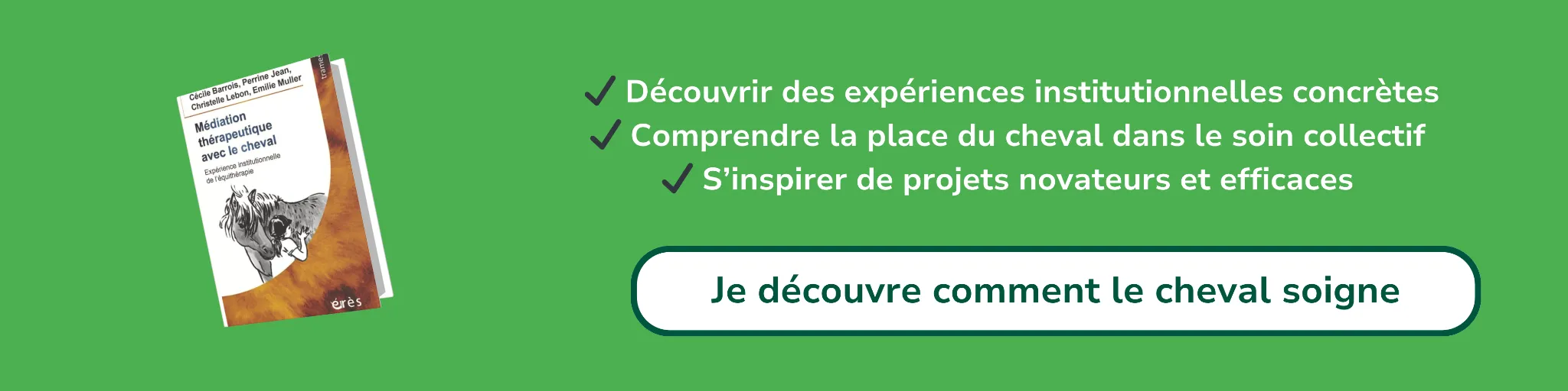 Bannière d'affiliation pour le livre Médiation thérapeutique avec le cheval