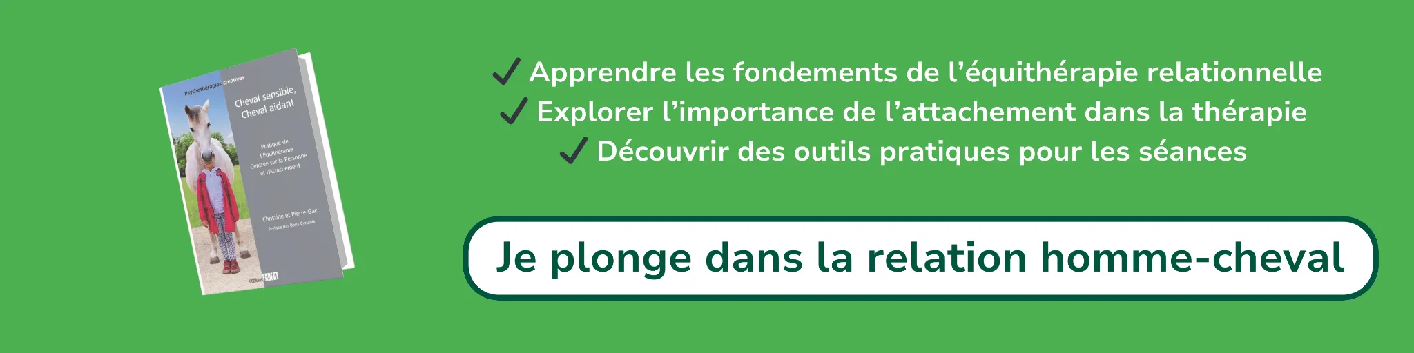 Bannière d'affiliation pour le livre Cheval sensible, Cheval aidant