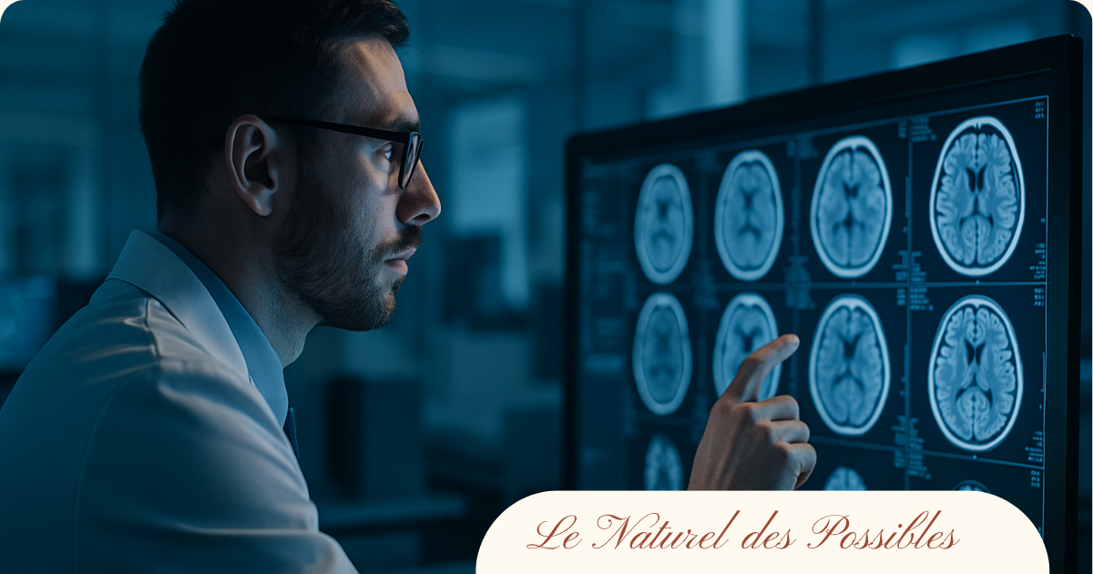 Chercheur observant des scanners cérébraux sur un écran pour étudier les effets neurologiques de la thérapie EMDR.