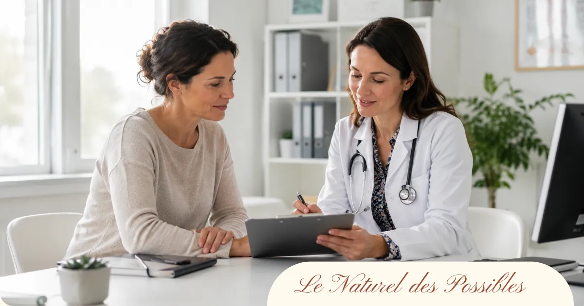 Une patiente et une médecin examinent ensemble un document lors d'une consultation, illustrant l'importance d'un suivi médical pour choisir la bonne approche face à la dépression légère