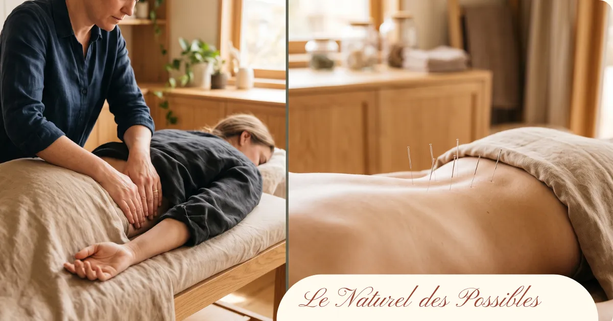 Split visuel ostéopathie et acupuncture pour soulager le mal de dos