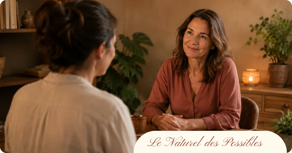 Femme en consultation avec un praticien de médecine douce pour choisir entre ostéopathie et acupuncture