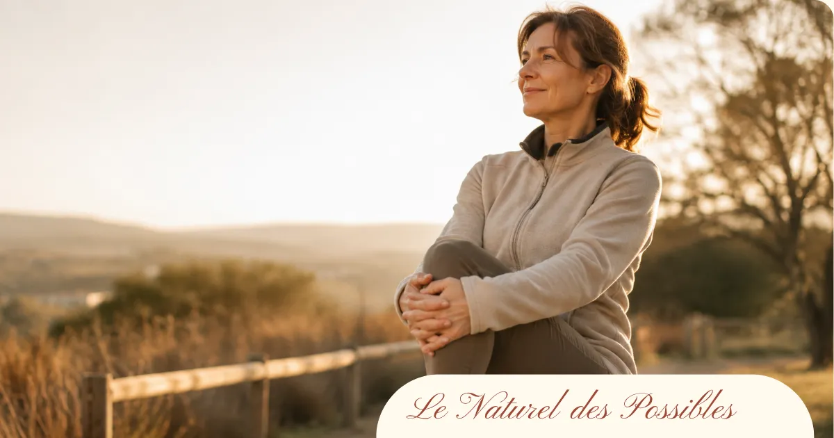 Personne faisant un étirement doux du genou en extérieur pour soulager l'arthrose