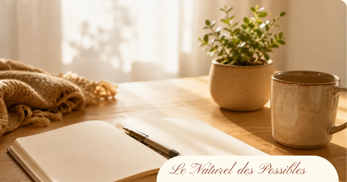 Rituel bien-être naturel du matin avec tisane et plante verte