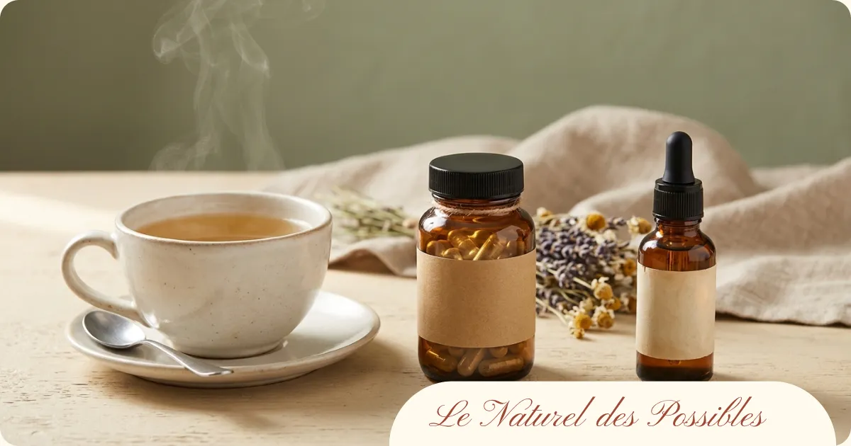Tasse de tisane et carnet, symbole de prudence avant d'utiliser les plantes médicinales