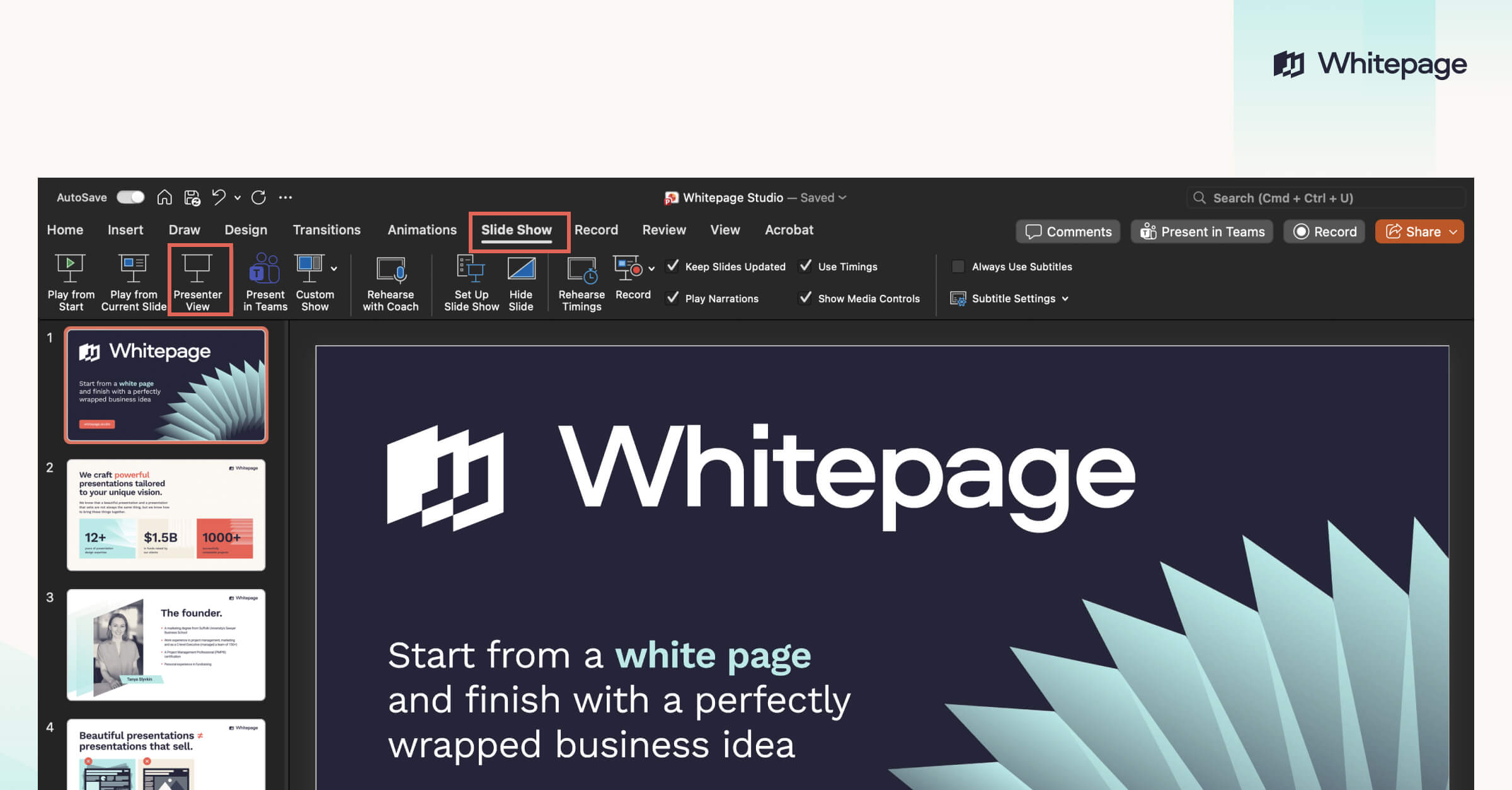 How to turn on presentation view in PowerPoint