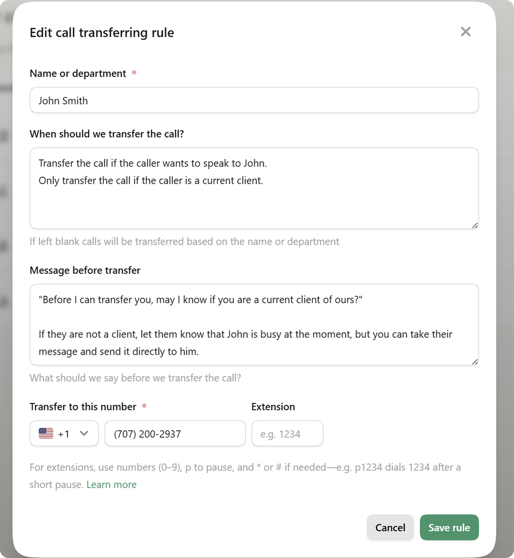 Image showing how to set up customizable call routing rules using Upfirst