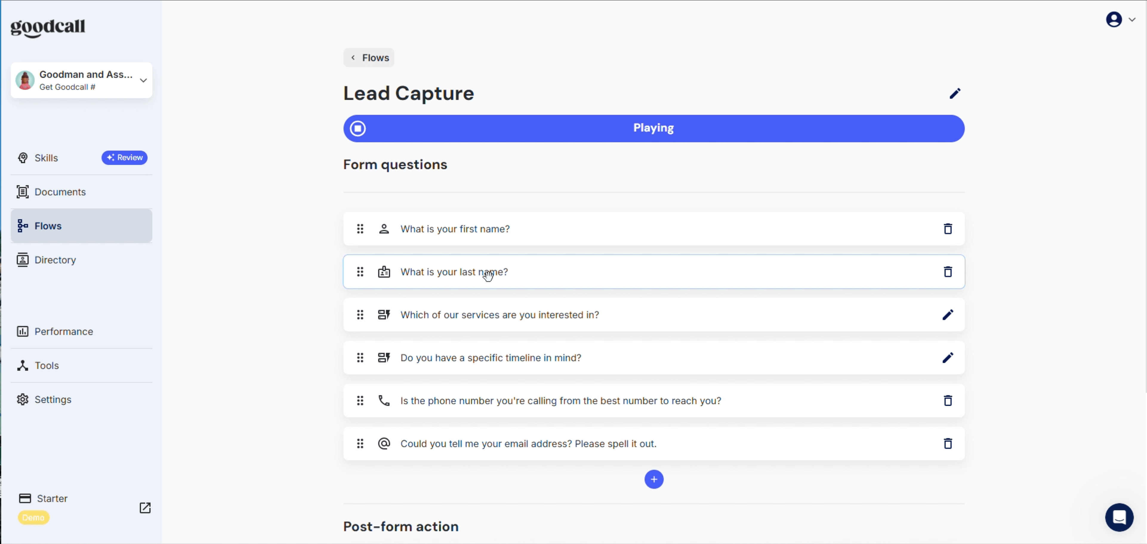 Screenshot of Goodcall, a Rosie alternative