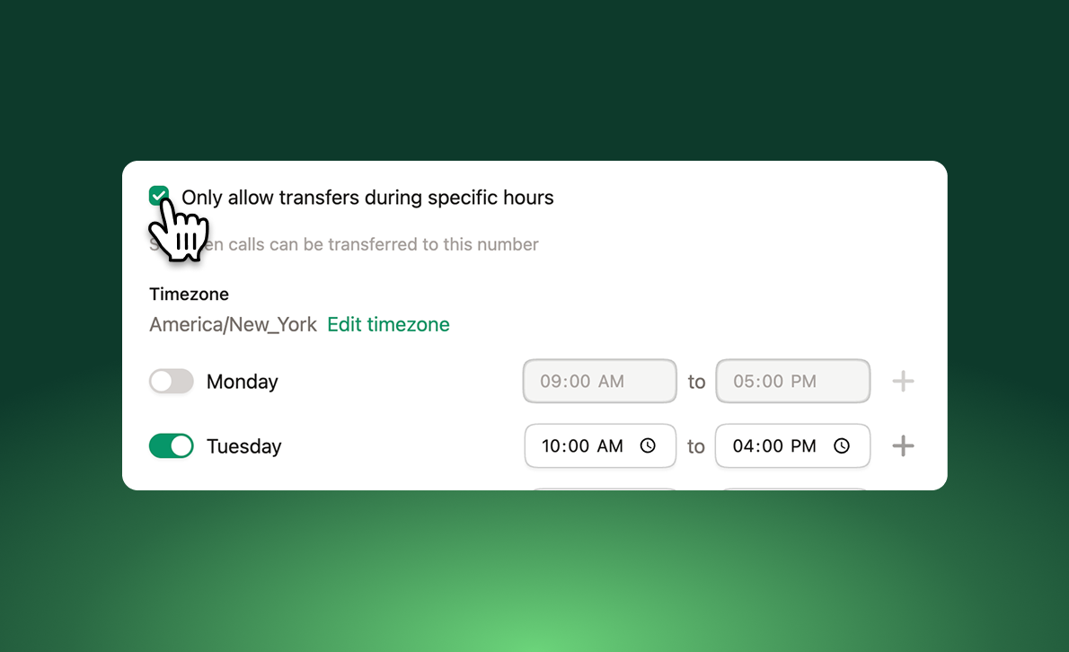 Schedule settings for restricting call transfers to business hours