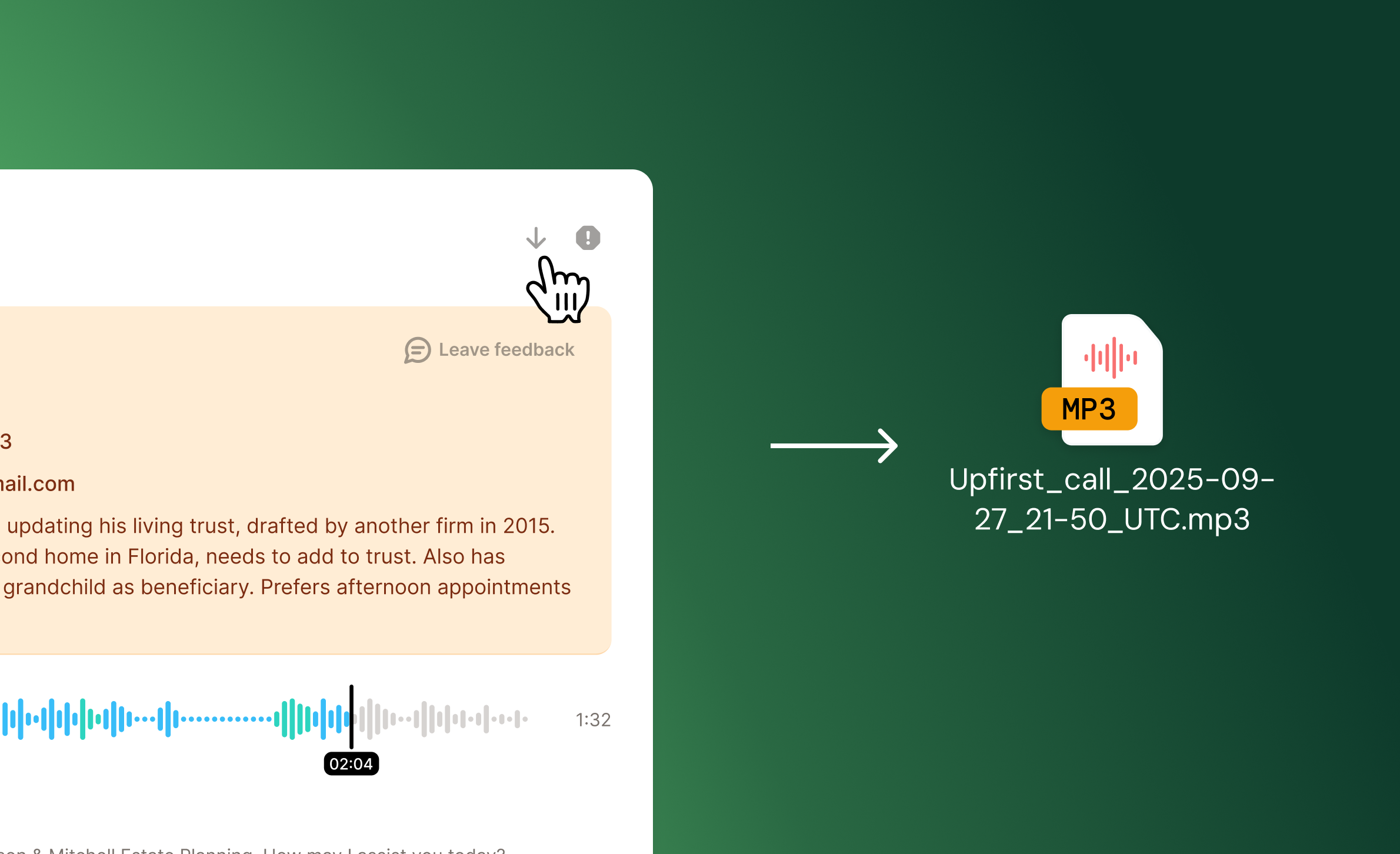 Download button for saving call audio recordings