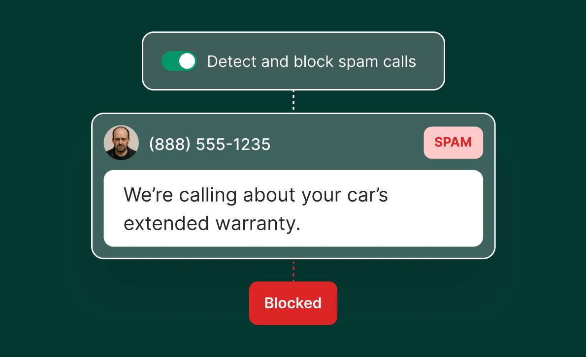 Spam call blocking toggle in call settings