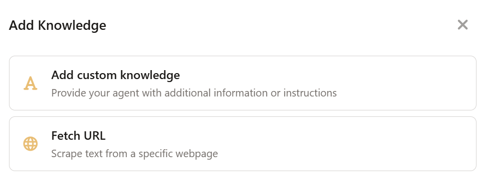 URL input field for scanning website content into knowledge base
