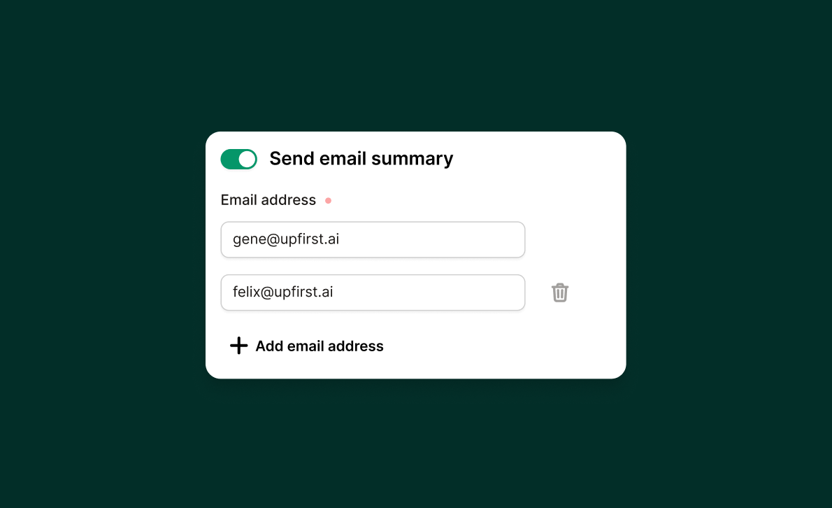 Notification settings showing multiple email and phone recipients