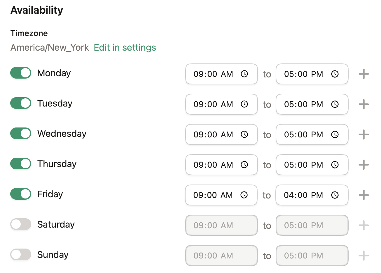Screenshot of an AI receptionist user interface that shows the ability to select availability for Google Calendar 