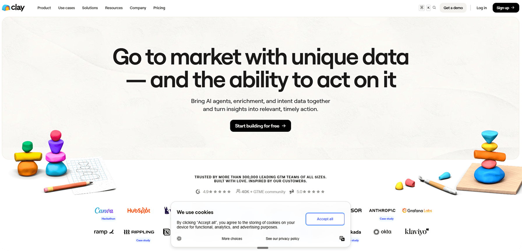 An image of Clay's homepage, one of the best AI lead generation tools for 2026.
